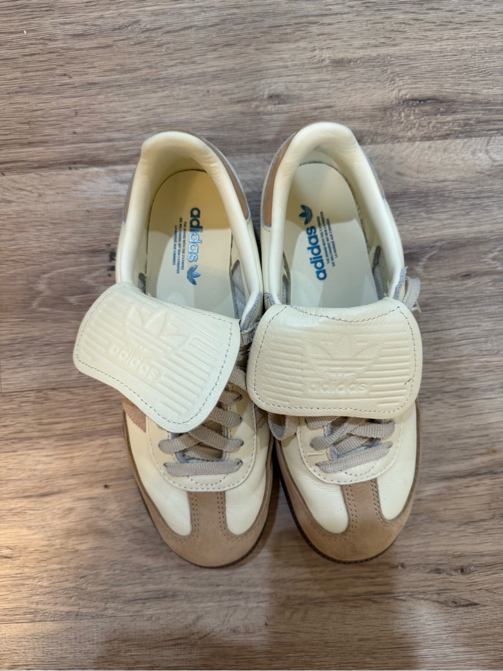adidas Cream and Tan Fold-Over Tongue Sneakers